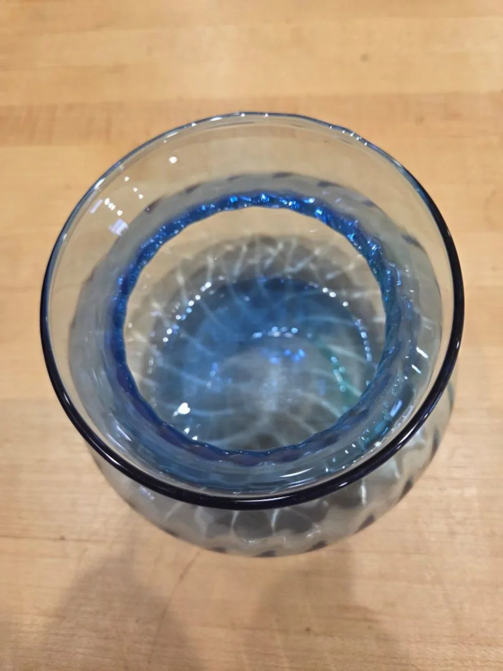 Vintage Empoli Italy Light Blue Optic Twist Swirl Squat Rose Bowl Vase